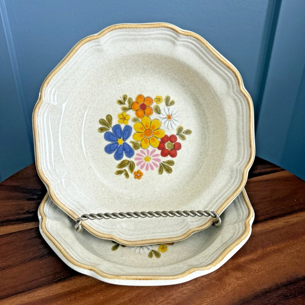 Mikasa Garden Club Spring Bouquet 8"  Cereal/ Soup Bowl (2) EC 405 Japan Vintage